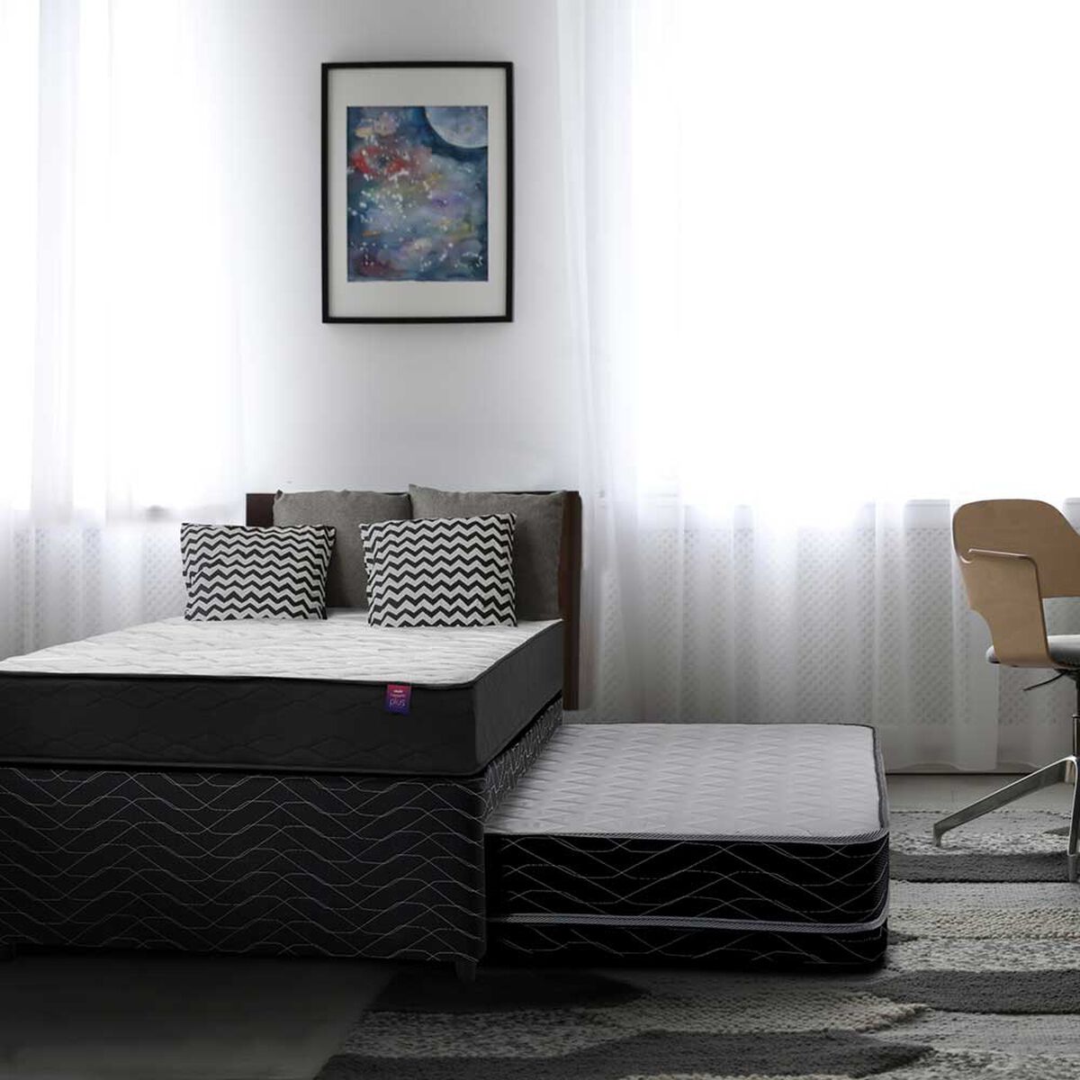 Cama Nido Flex 1,5 Plazas Therapedic Plus + Respaldo + Velador