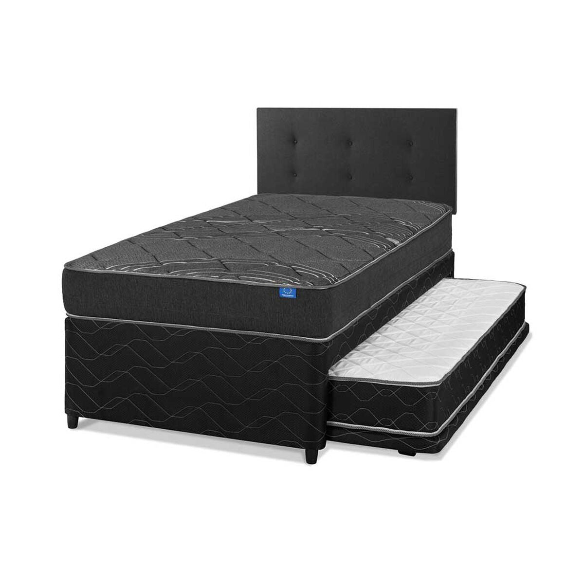 Cama Nido Flex 1,5 Plazas Black + Respaldo Royal