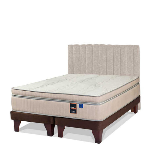 Cama Europea Flex Base Dividida 2 Plazas Máximo Cobre + Respaldo Tubular Beige
