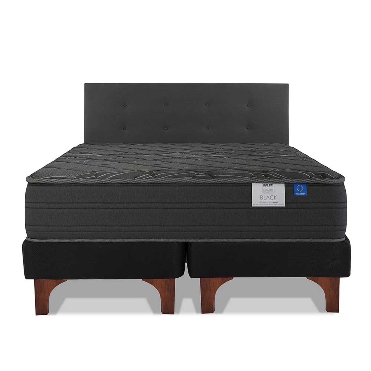 Cama Europea Flex Base Dividida King Black + Respaldo Royal