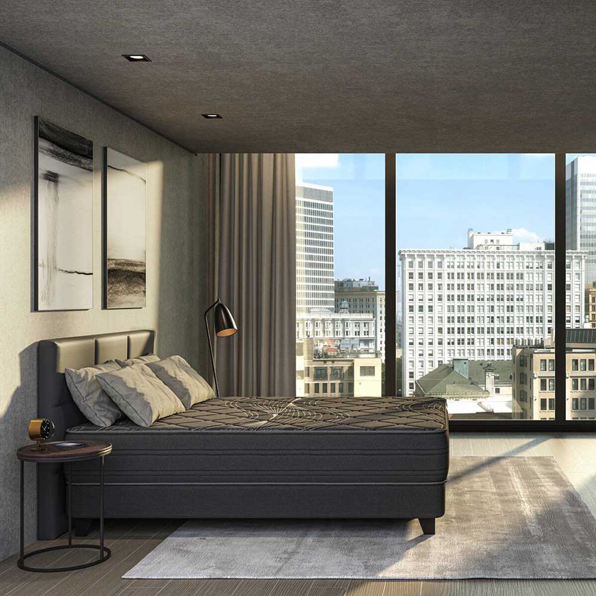 Cama Europea Flex Base Dividida King Black + Respaldo Royal