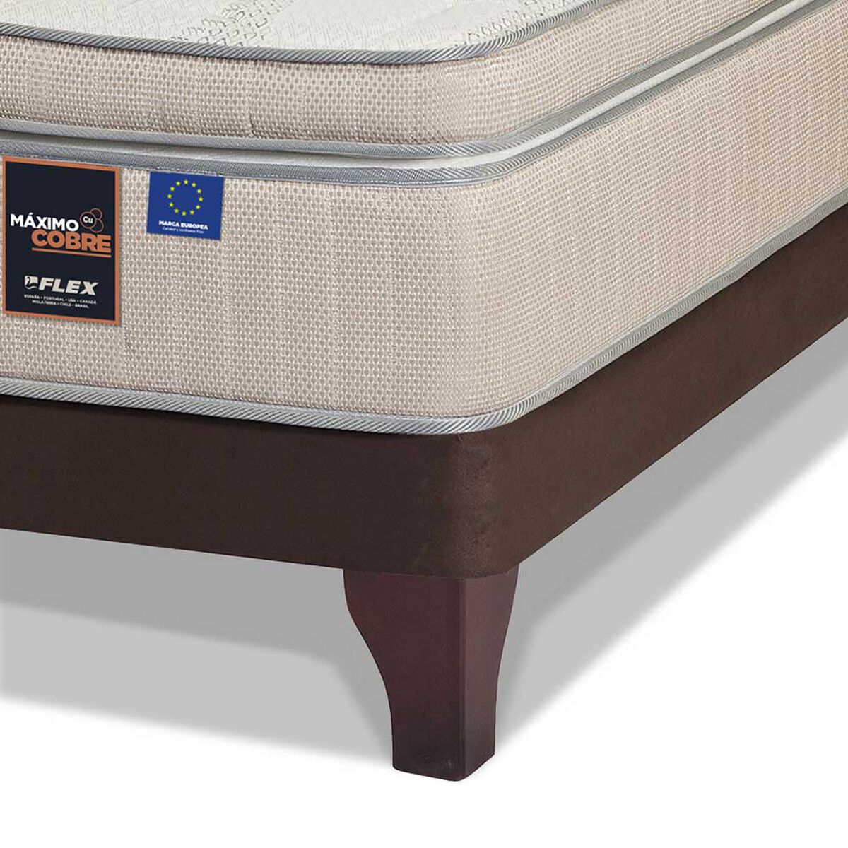 Cama Europea Flex Base Dividida King Máximo Cobre + Respaldo + 2 Veladores Colonia