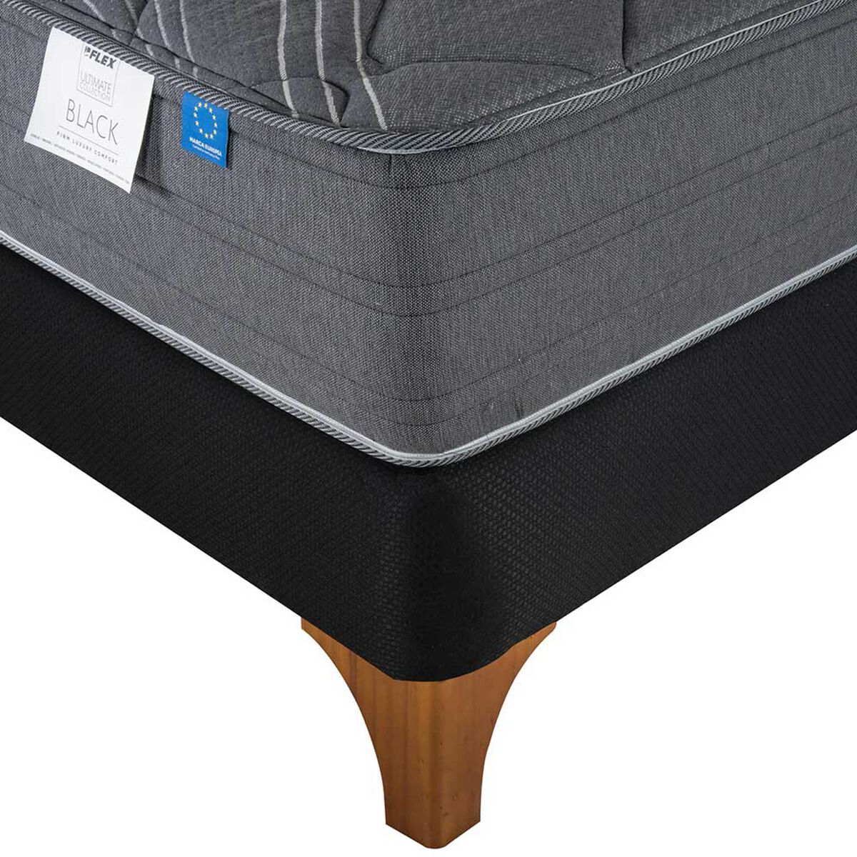 Cama Europea Flex Base Dividida King Black + Respaldo Royal
