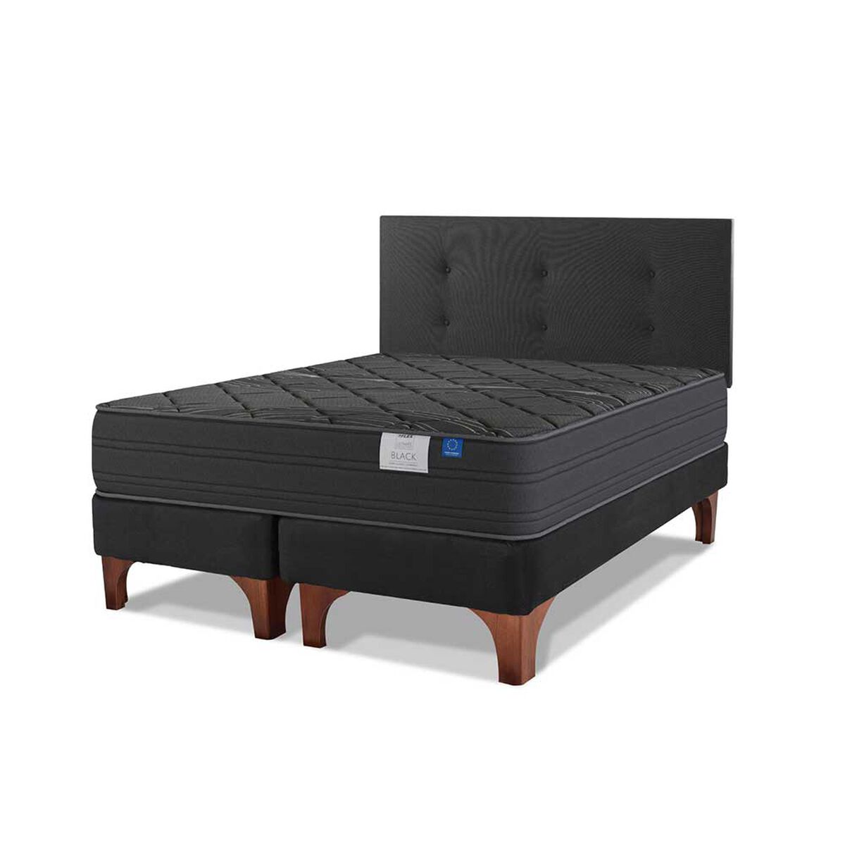 Cama Europea Flex Base Dividida 2 Plazas Black + Respaldo