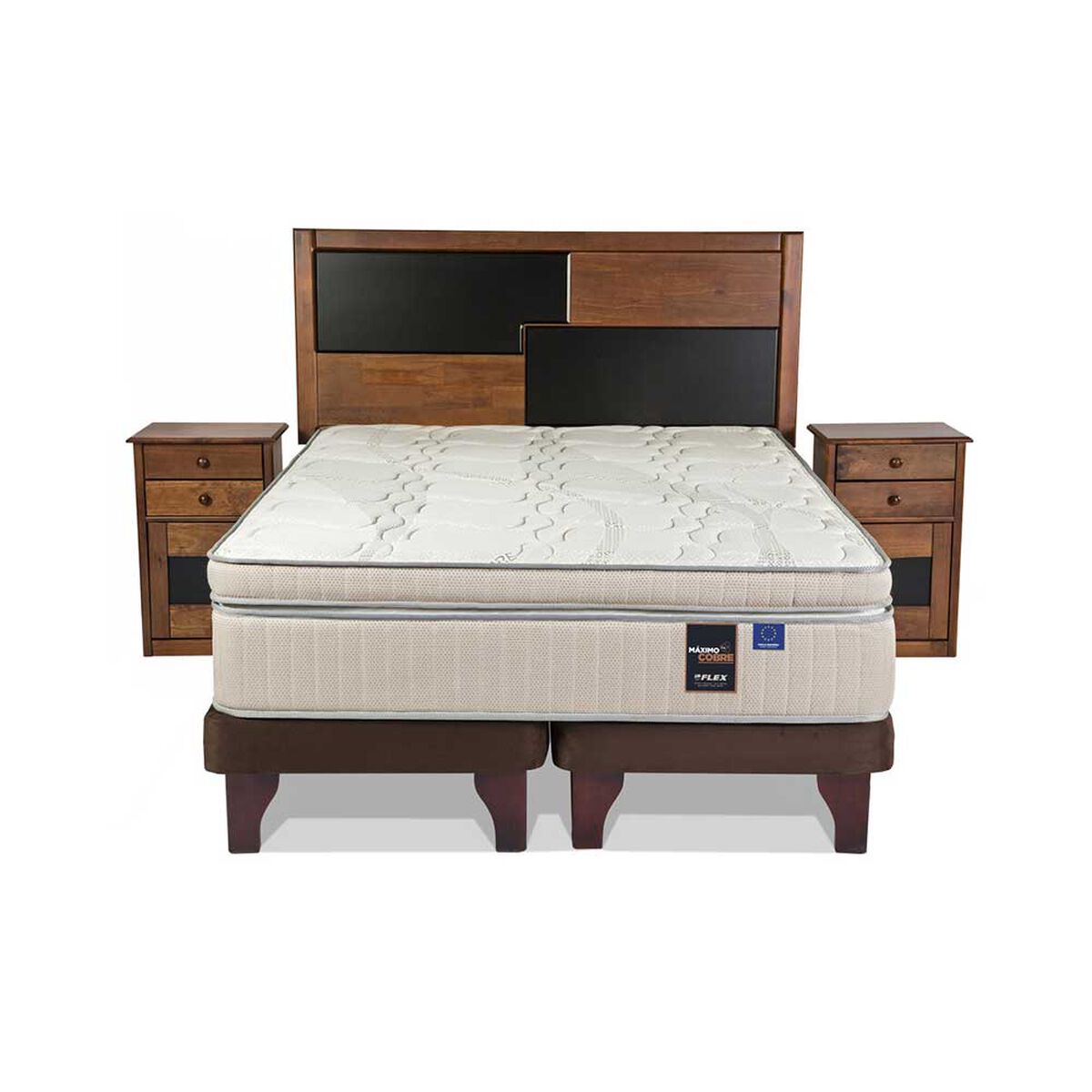 Cama Europea Flex Base Dividida King Máximo Cobre + Respaldo + 2 Veladores Colonia