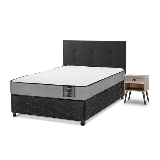 Cama Americana Flex 1,5 Plazas Star + Respaldo Royal Negro + Velador Rock